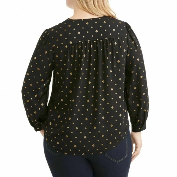 NWOT- FADED GLORY- Black & Gold flowy lightweight blouse with tassels - Picture 3 of 9